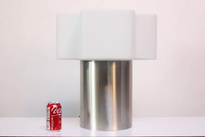 Large Mid Century Brushed Aluminum and Cased Glass Cruciform Table Lamp