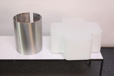 Large Mid Century Brushed Aluminum and Cased Glass Cruciform Table Lamp