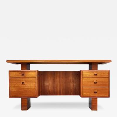 Large Mid Century Danish Modern Teak Executive Desk Two Sided with Floating Top