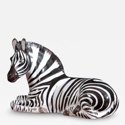 Large Mid Century Italian Glazed Ceramic Zebra Sculpture