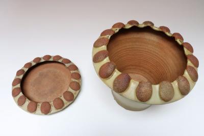 Large Mid Century Modern Glazed Terracotta Planter with Saucer by Deanna Nichols