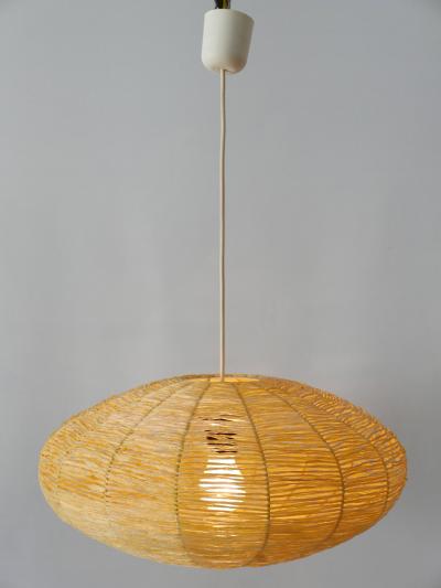 Large Mid Century Modern Raffia Bast Pendant Lamp or Hanging Light Germany 1970s