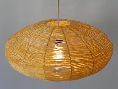 Large Mid Century Modern Raffia Bast Pendant Lamp or Hanging Light Germany 1970s