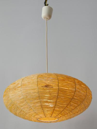 Large Mid Century Modern Raffia Bast Pendant Lamp or Hanging Light Germany 1970s