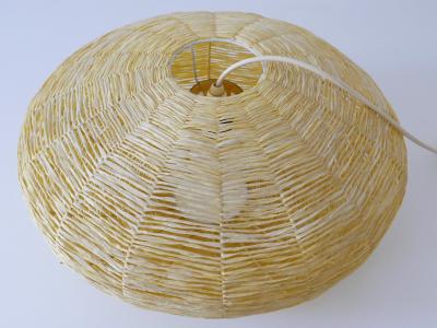 Large Mid Century Modern Raffia Bast Pendant Lamp or Hanging Light Germany 1970s