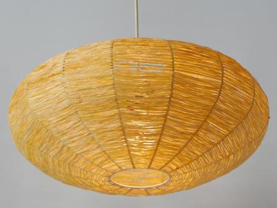 Large Mid Century Modern Raffia Bast Pendant Lamp or Hanging Light Germany 1970s