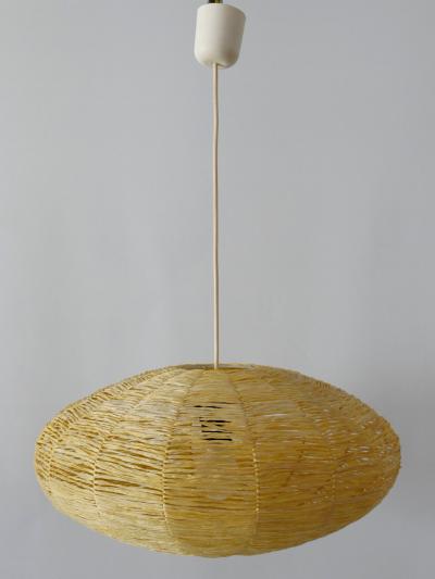 Large Mid Century Modern Raffia Bast Pendant Lamp or Hanging Light Germany 1970s