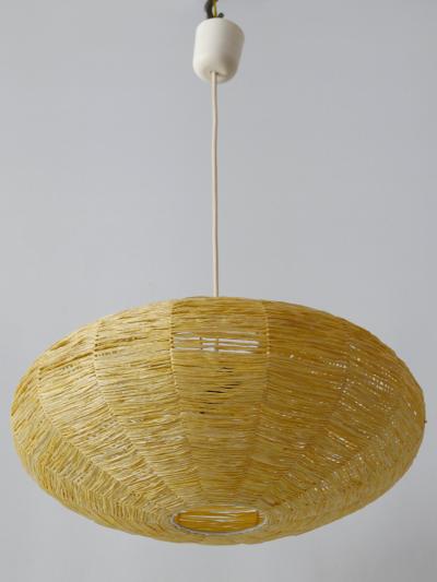 Large Mid Century Modern Raffia Bast Pendant Lamp or Hanging Light Germany 1970s