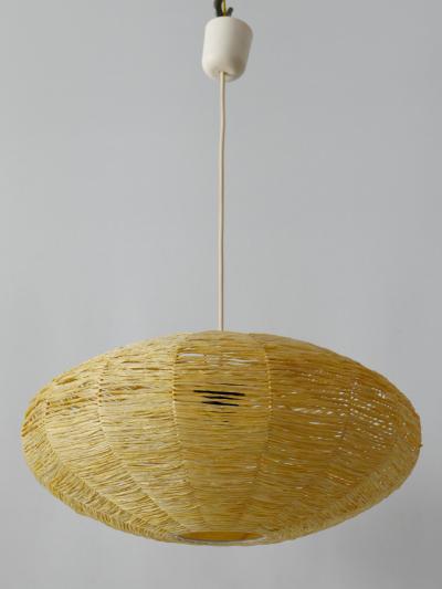 Large Mid Century Modern Raffia Bast Pendant Lamp or Hanging Light Germany 1970s