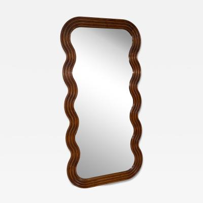 Large Mid Century Modern Wave Frame Mirror in Oak