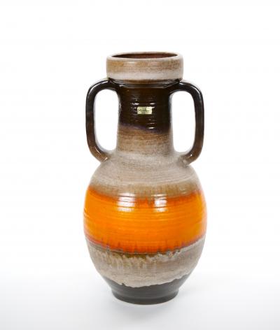 Large Mid Century West German Porcelain Vase Orange Beige Brown 18 Tall