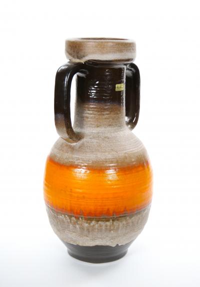 Large Mid Century West German Porcelain Vase Orange Beige Brown 18 Tall