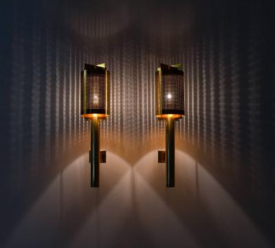 Large Midcentury Scandinavian Wall Sconces in Perforated Brass