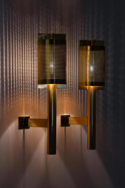 Large Midcentury Scandinavian Wall Sconces in Perforated Brass