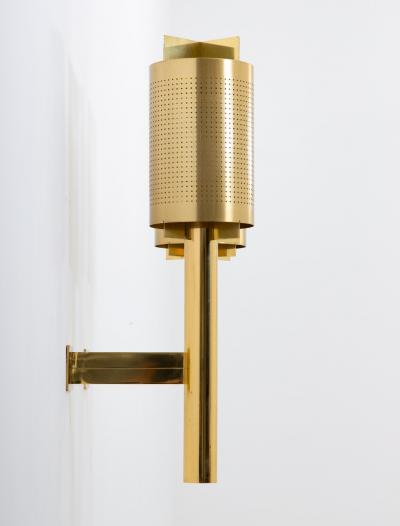 Large Midcentury Scandinavian Wall Sconces in Perforated Brass