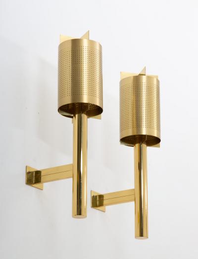Large Midcentury Scandinavian Wall Sconces in Perforated Brass
