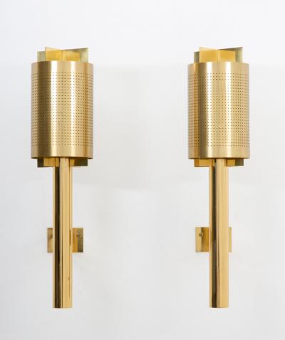 Large Midcentury Scandinavian Wall Sconces in Perforated Brass