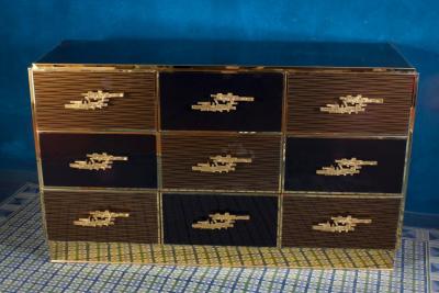 Large Midcentury Style Brass and Wood Imitation Chest of Drawer 2020