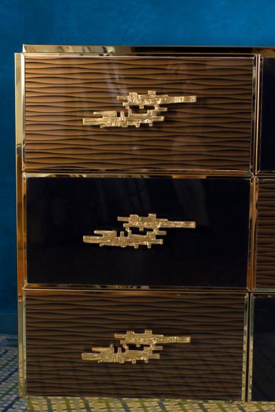 Large Midcentury Style Brass and Wood Imitation Chest of Drawer 2020