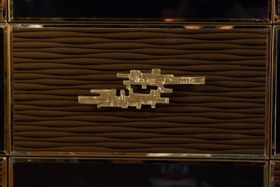 Large Midcentury Style Brass and Wood Imitation Chest of Drawer 2020