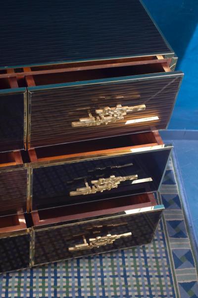 Large Midcentury Style Brass and Wood Imitation Chest of Drawer 2020