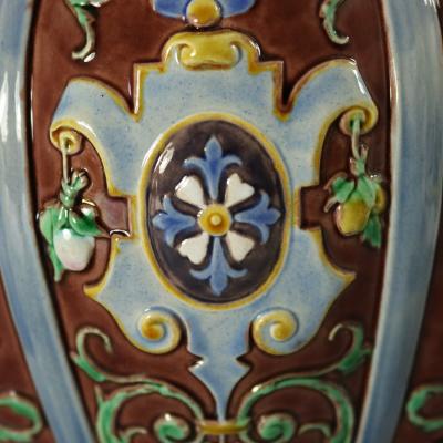 Large Minton Majolica Renaissance Style Masks Vase