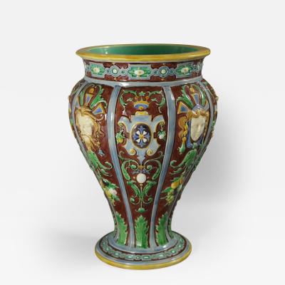 Large Minton Majolica Renaissance Style Masks Vase
