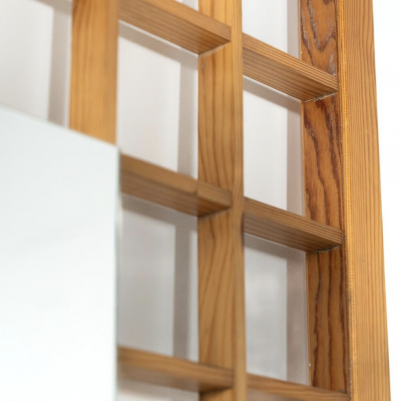Large Mirror with Wooden Grid Italy 1960s