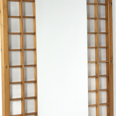Large Mirror with Wooden Grid Italy 1960s