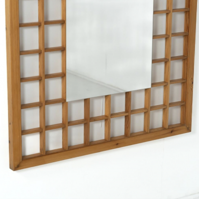 Large Mirror with Wooden Grid Italy 1960s
