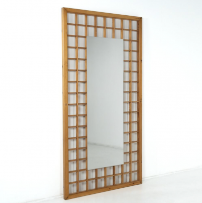 Large Mirror with Wooden Grid Italy 1960s