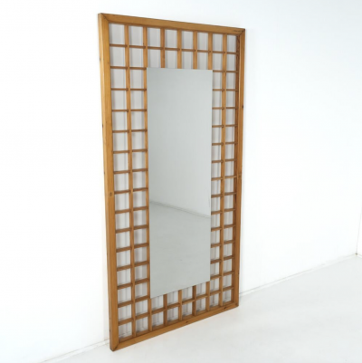 Large Mirror with Wooden Grid Italy 1960s