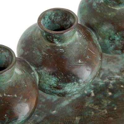 Large Modernist Patinated Bronze Hanukkah Menorah by Daniel Kafri
