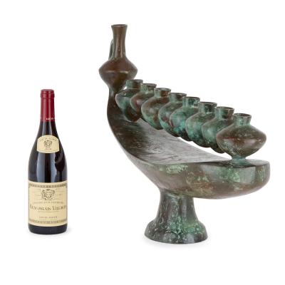 Large Modernist Patinated Bronze Hanukkah Menorah by Daniel Kafri