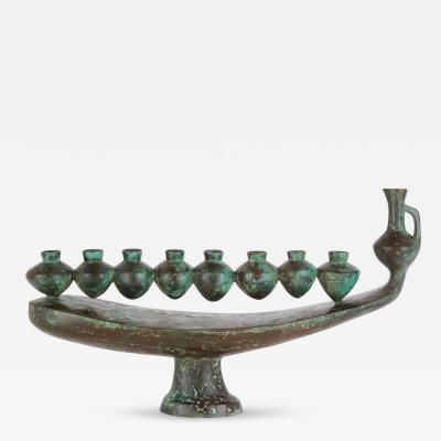 Large Modernist Patinated Bronze Hanukkah Menorah by Daniel Kafri