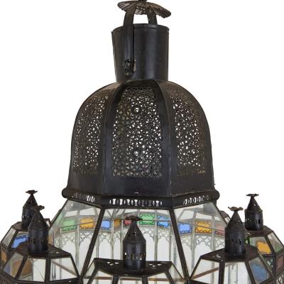 Large Moorish style metal and coloured glass lantern