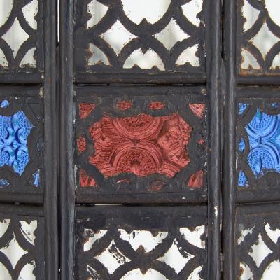 Large Moorish style metal and coloured glass lantern