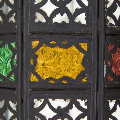 Large Moorish style metal and coloured glass lantern