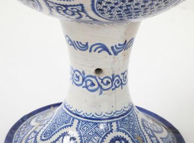 Large Moroccan Blue White Ceramic Urn with Pierced Lid Early 20th C 