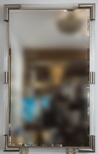 Large Murano Blown Reeded Nickel Mirror Contemporary