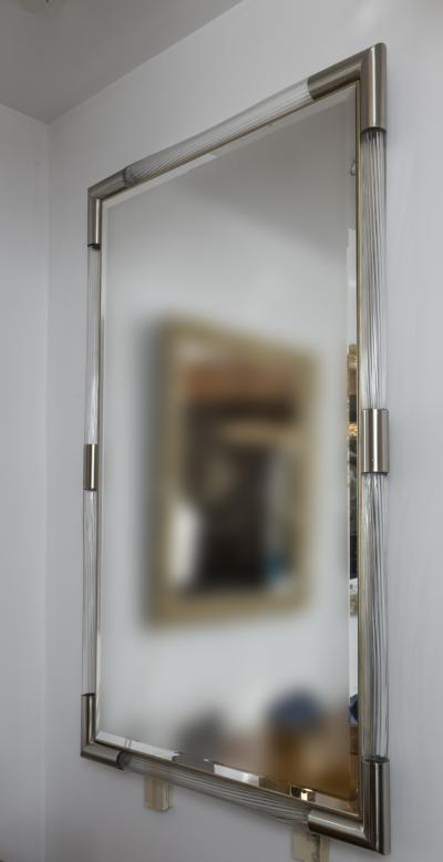 Large Murano Blown Reeded Nickel Mirror Contemporary
