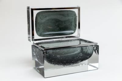 Large Murano Grey Puleogoso Glass Rectangular Box Contemporary