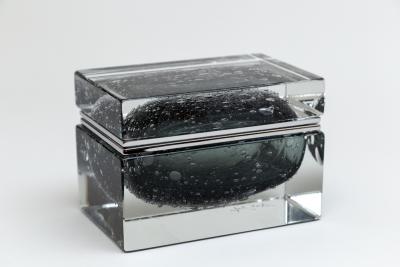 Large Murano Grey Puleogoso Glass Rectangular Box Contemporary
