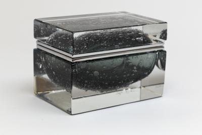 Large Murano Grey Puleogoso Glass Rectangular Box Contemporary