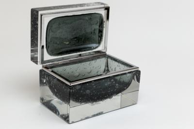 Large Murano Grey Puleogoso Glass Rectangular Box Contemporary