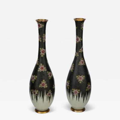 Large Narrow Neck Antique Japanese Cloisonne Enamel Meiji Vases