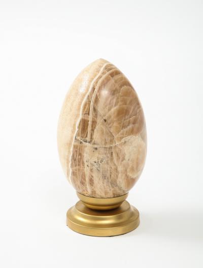Large Natural Stone Onyx Egg Mounted on a Metal Stand