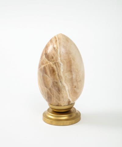 Large Natural Stone Onyx Egg Mounted on a Metal Stand