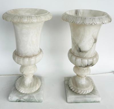 Large Neo classical Medici Style Alabaster Urn Table Lamps Pair