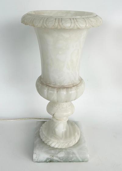 Large Neo classical Medici Style Alabaster Urn Table Lamps Pair